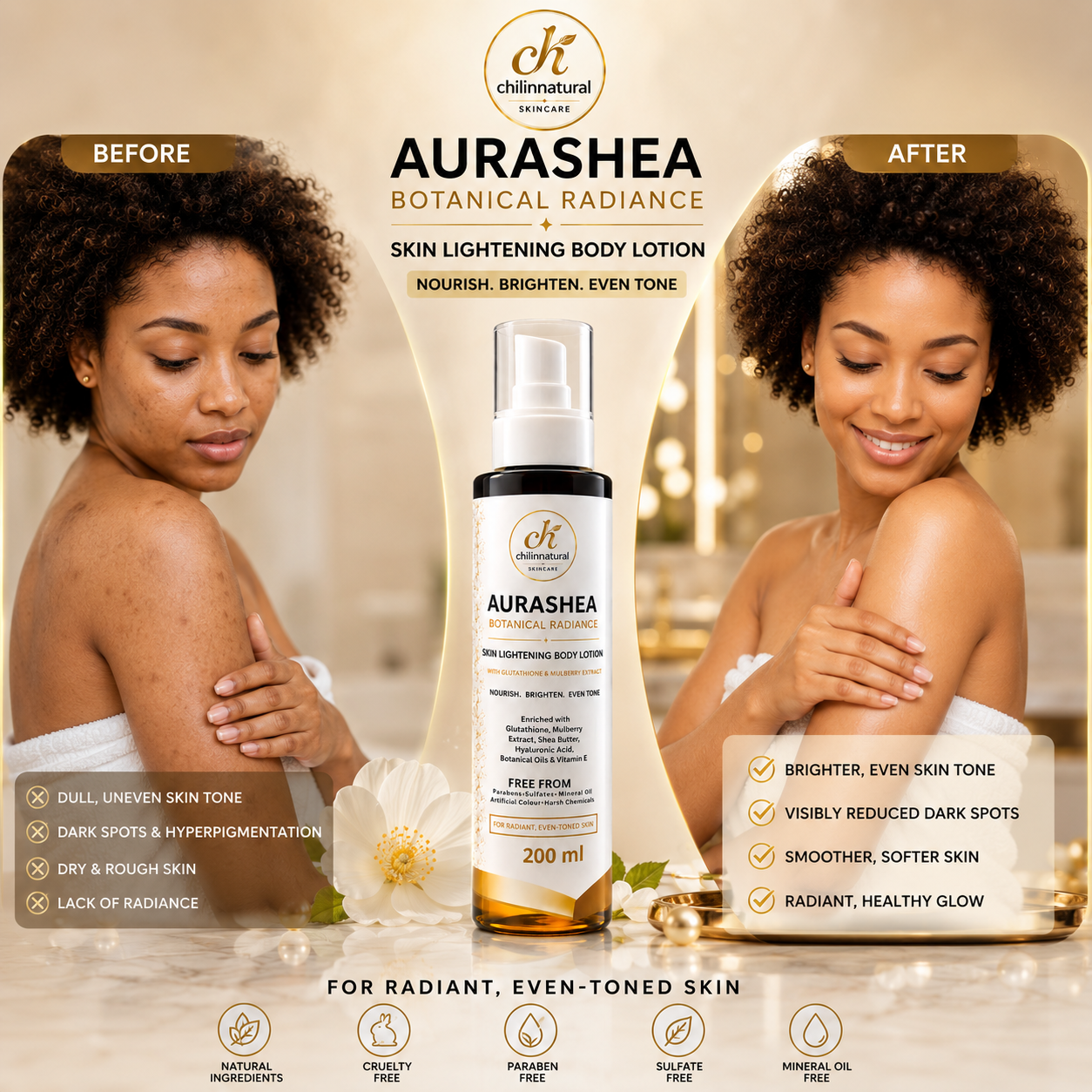 Aurashea Botanical Radiance Skin Lightening Body Lotion - Image 3